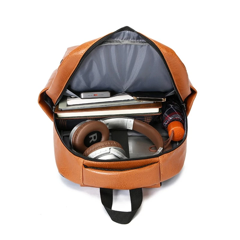 DK1166 Mochila impermeable de cuero PU para hombre con tapa blanda